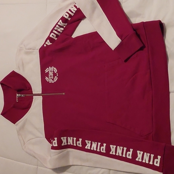 Victoria's Secret PINK 1/4 zip spellout out quarter zip Small Red White - Picture 1 of 5